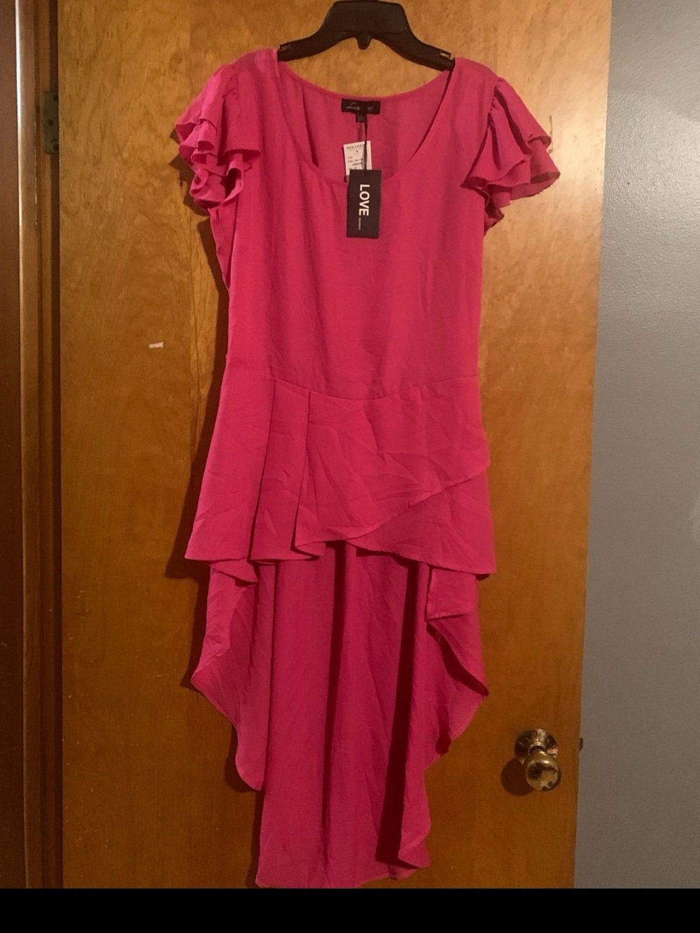 Love Fuchsia Ruffle High-Low Blouse